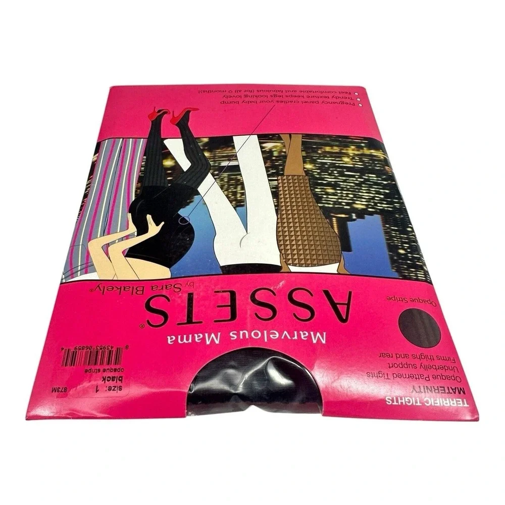 ASSETS Sara Blakely Marvelous Mama Maternity Tights Black‎ Opaque Stripe Size 1